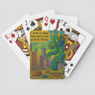 Grappige Kaiju monster kunst stappen op dingen Fan Pokerkaarten