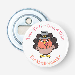 Grappige Kalkoen Cute Familie Thanksgiving Dranken Button Flesopener