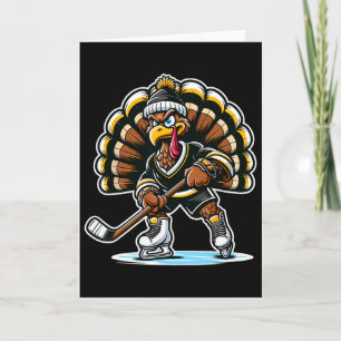 Grappige kalkoen die ijshockey speelt Thanksgiving Kaart