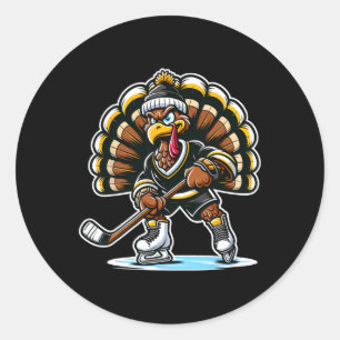 Grappige kalkoen die ijshockey speelt Thanksgiving Ronde Sticker