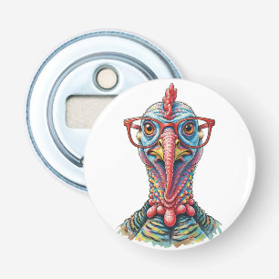 Grappige Kalkoen in Bril Cartoon Fun Button Flesopener