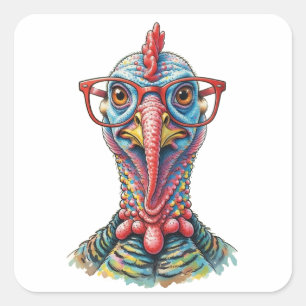 Grappige Kalkoen in Bril Cartoon Fun Vierkante Sticker