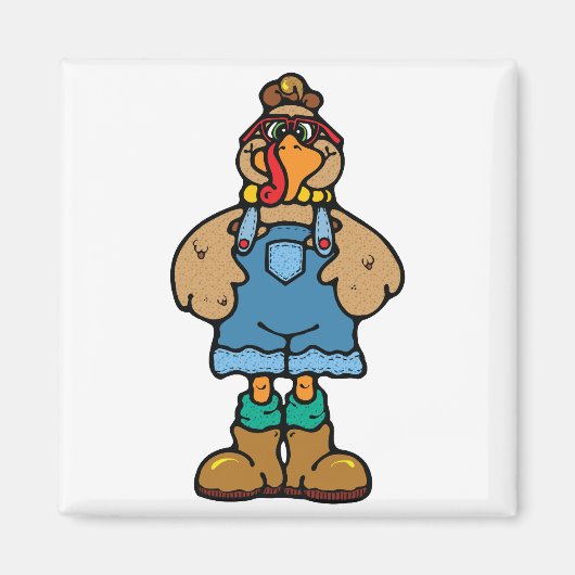 grappige kalkoen in overalls magneet (Voorkant)