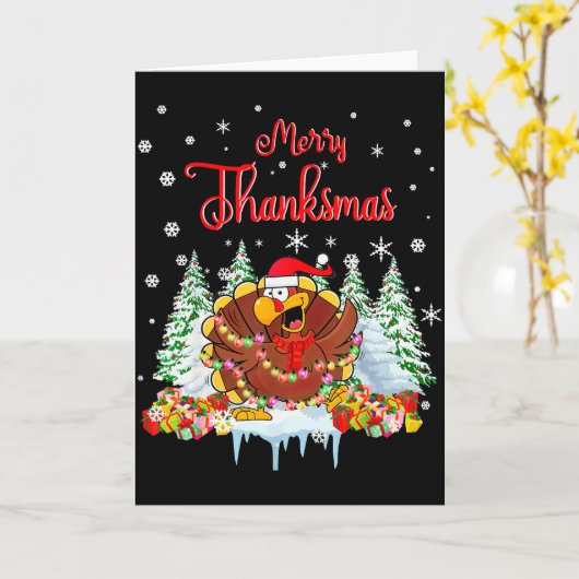 Grappige Kalkoen Kerstman Merry Thanksmas Kerstmis Kaart (Gele Bloem)
