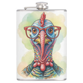 Grappige Kalkoen met Bril Cartoon Pret Heupfles