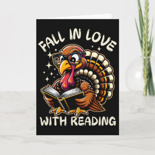 Grappige kalkoen valt in liefde met lezen thanksgi kaart