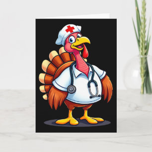 Grappige Kalkoen Verpleegster Cartoon Thanksgiving Kaart