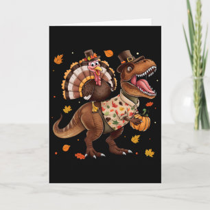 Grappige kalkoenrijdende dinosaurus T Rex Thanksgi Kaart
