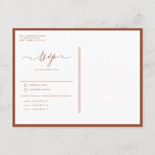 Grappige kalligrafie Terracotta bruiloft Uitnodiging Briefkaart (Achterkant)