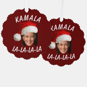 Grappige Kamala Harris Gezicht Kerstman Hoed Kerst Ornament Kaart