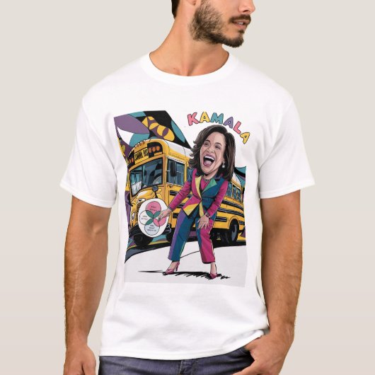 Grappige Kamala Harris voor de schoolbus T-shirt (Voorkant)