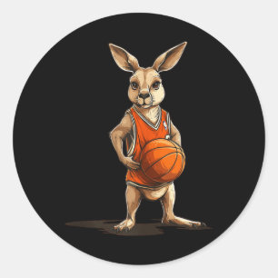 Grappige kangoeroe met basketbal kostuum voor man ronde sticker