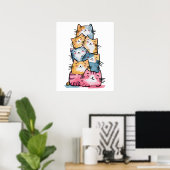 Grappige Kantoor Cat Waterverf Wall Art Poster (Thuiskantoor)