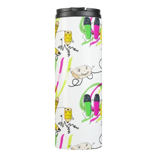 Grappige karakters schoolbenodigdheden. Aangepast Thermosbeker (Achterkant)