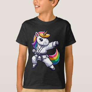 Grappige Karate Eenhoorn Atleet Zwarte Gordel Jong T-shirt