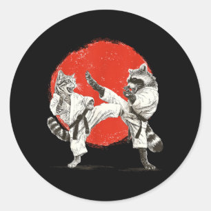 Grappige Karate Kat Wasbeer _ Japanse Vechtkunst Ronde Sticker