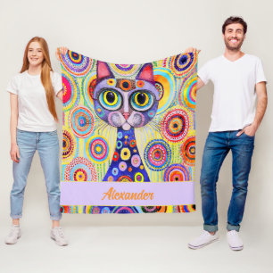 GRAPPIGE KAT   ARTISTIEKE PASTEL KLEUR KAT FLEECE DEKEN