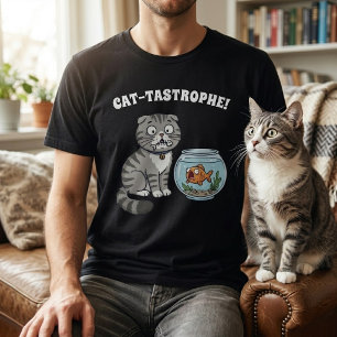 Grappige Kat-Astrofe Kitten Vis Kom Pun Zwart T-shirt