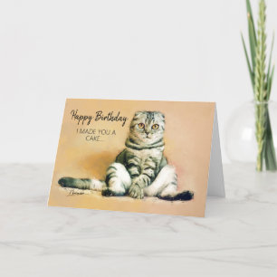 Grappige kat at taart Happy Birthday Kaart