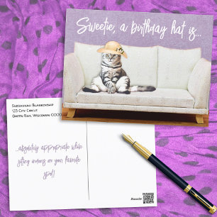 Grappige kat bloemenzonnehoed op maat gemaakte ver briefkaart