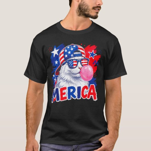 Grappige kat bubblegum 4 juli mannen vrouwen ameri t-shirt (Voorkant)