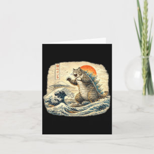 Grappige Kat Catzilla Kat Japanse Kunst voor Manne Kaart