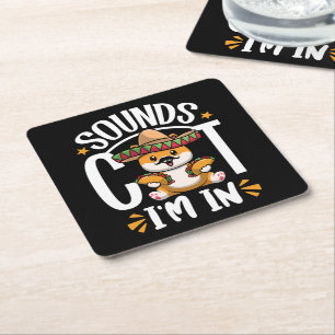 Grappige kat Cinco de Mayo Gift Sombrero Tacos Lov Vierkante Kartonnen Onderzetter