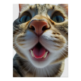 Grappige kat close-up | Goofy Schattigee Cat Art Perfect Poster
