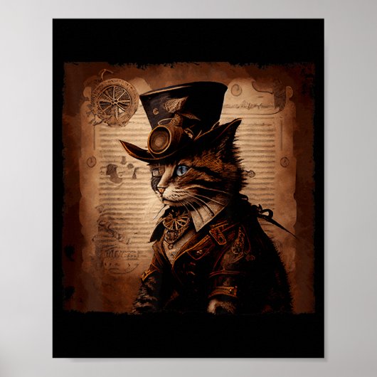 Grappige Kat Cowboy Steampunk Poster (Voorkant)