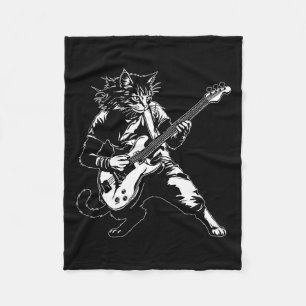 Grappige kat die B-gitaar speelt Rockmuziek liefhe Fleece Deken