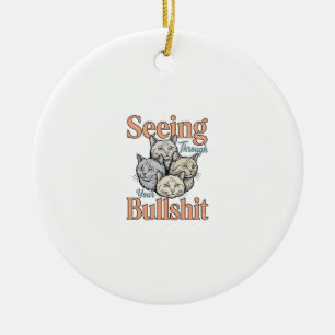 Grappige kat die door je vintage ontwerp heen kijk keramisch ornament