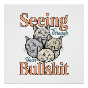 Grappige Kat Die Door Je Vintage Ontwerp Heen Kijk Perfect Poster