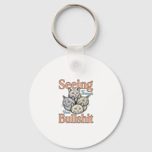 Grappige Kat Die Door Je Vintage Ontwerp Heen Kijk Sleutelhanger