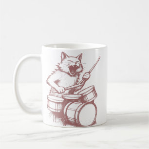 Grappige kat die drumt op drums muziek drummer koffiemok