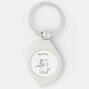 Grappige kat die fluit speelt sleutelhanger