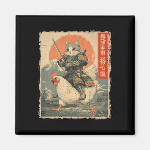 Grappige kat die kip rijdt Japanse Ukiyo-e kunst S Magneet
