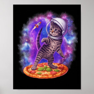 Grappige kat die met een pizza vliegt Astronaut Ki Poster