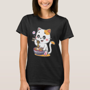 Grappige kat die Ramen eet Vintage Japanse Noedels T-shirt