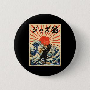 Grappige kat die saxofoon speelt voor jazzmuzikant ronde button 5,7 cm