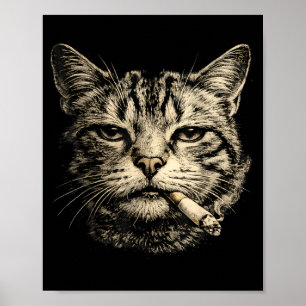 Grappige kat die sigaret rookt katachtige tabby poster