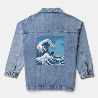 Grappige kat die surft op de Grote Golf van Kanaga Denim Jacket