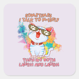 Grappige kat die tegen zichzelf praat - Schattigee Vierkante Sticker