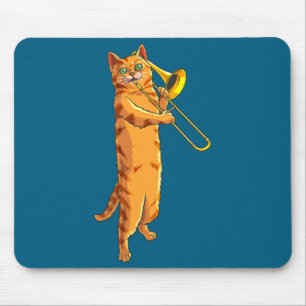 Grappige kat die trombone speelt cadeau koele kitt muismat