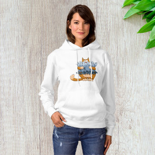 Grappige kat die vis vasthoudt cartoon hongerige k hoodie