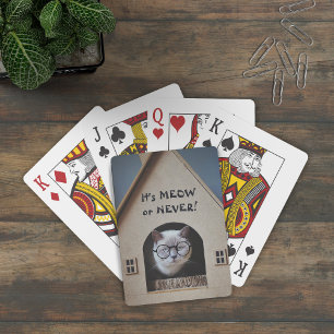 Grappige kat draagt een bril Het is Miauw of Nooit Pokerkaarten