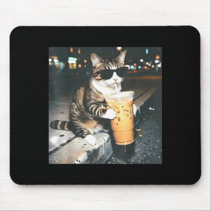 Grappige kat drinkt ijskoude koffie grappige katte muismat