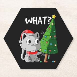 Grappige kat duwt kerstboom om Kat wat kerst Kartonnen Onderzetters