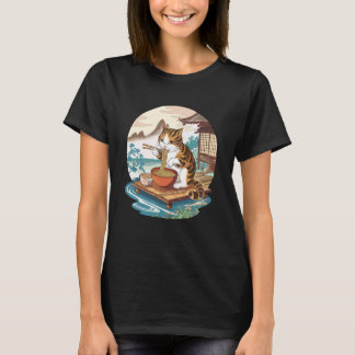 Grappige kat eet ramenkom illustratie t-shirt