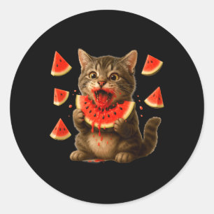 Grappige kat eet watermeloen schijf watermeloen da ronde sticker