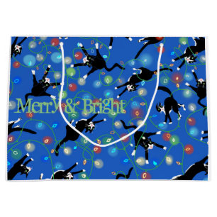 Grappige kat en de kerstverlichting groot cadeauzakje